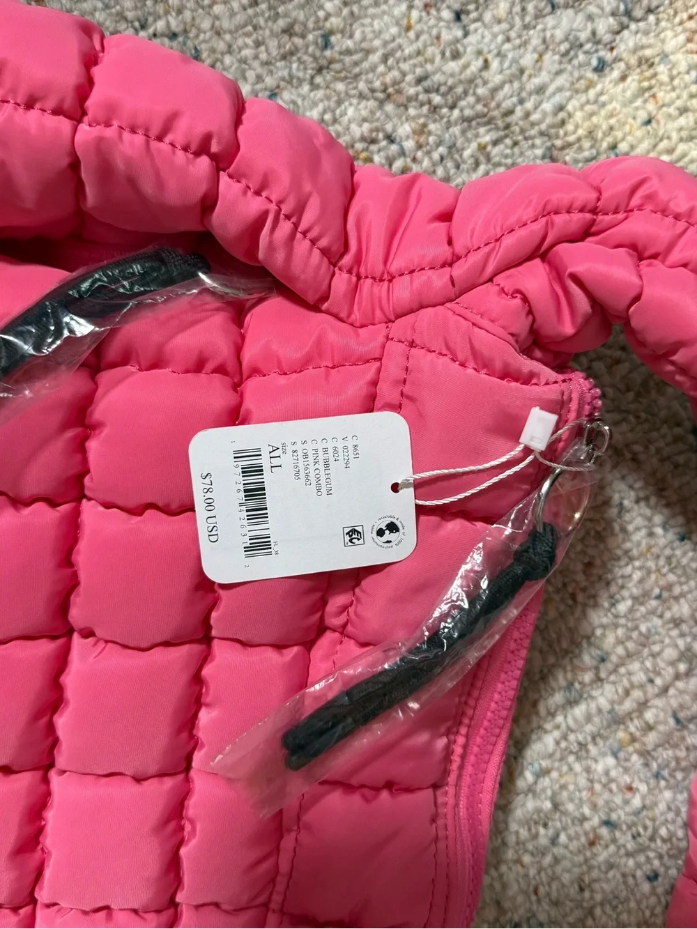 NWT FREE PEOPLE MOVEMENT Quilted Bubblegum Pink Carryall Bag $78